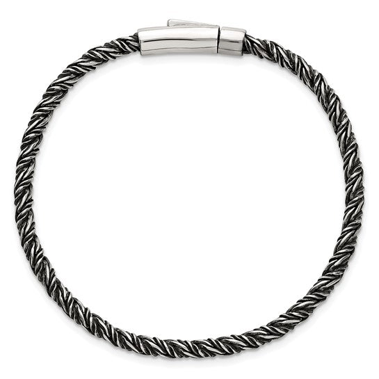 Sterling Silver Antiqued Polished 3.75mm Twisted Franco Chain 8 inch Bracelet