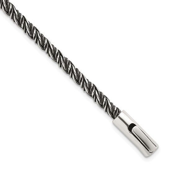 Sterling Silver Antiqued Polished 3.75mm Twisted Franco Chain 8 inch Bracelet