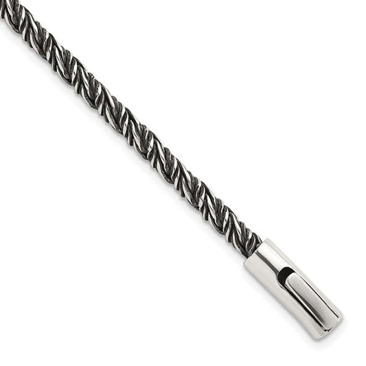 Sterling Silver Antiqued Polished 3.75mm Twisted Franco Chain 8 inch Bracelet
