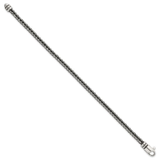 Sterling Silver Antiqued Polished 4.25mm Franco Chain 8 inch Bracelet