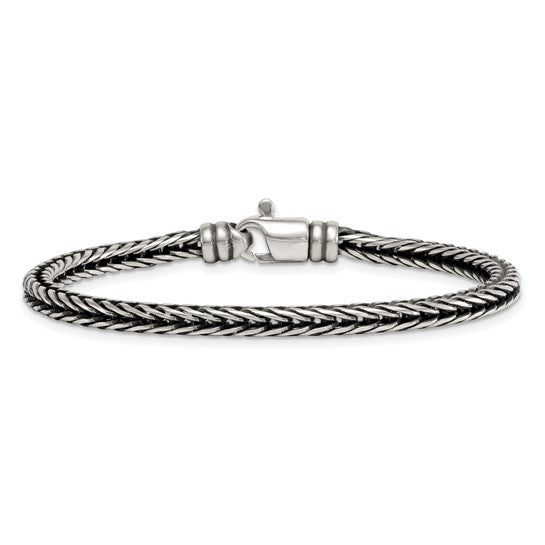 Sterling Silver Antiqued Polished 4.25mm Franco Chain 8 inch Bracelet