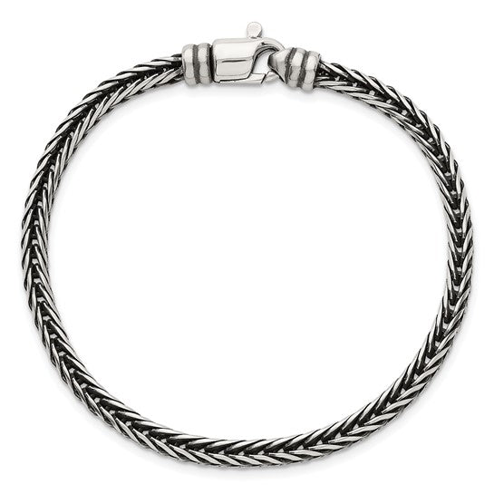 Sterling Silver Antiqued Polished 4.25mm Franco Chain 8 inch Bracelet