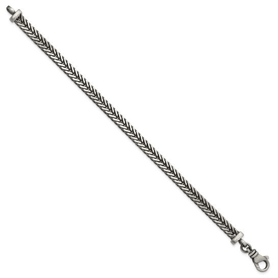 Sterling Silver Antiqued 5.5mm Franco Link Mens 8 inch Bracelet