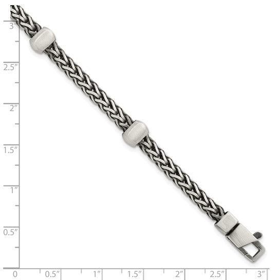 Sterling Silver Black Ruthenium-plated Brushed Franco Chain and Beads Mens 8.5 inch Bracelet