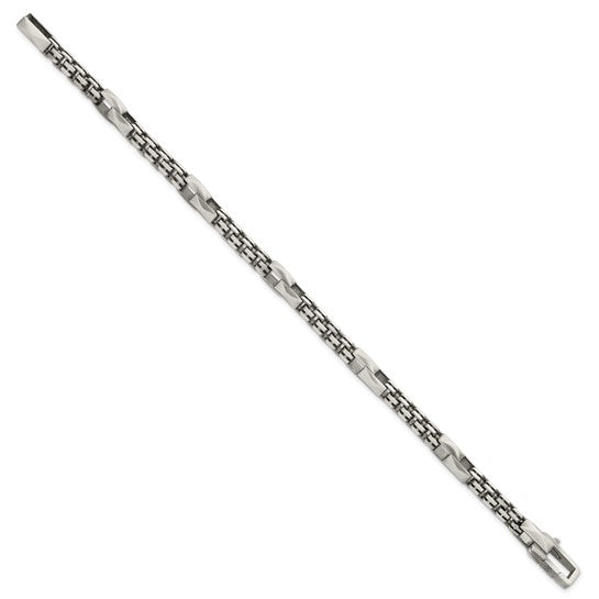 Sterling Silver Black Ruthenium-plated Brushed Fancy Box Chain Mens 8.5 inch Bracelet