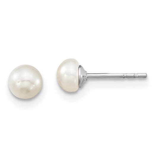 "Sterling Silver Rhodium-plated 4-5mm White Semi-Round Freshwater Cultured Pearl 14 inch Necklace, 5 inch Bracelet and Post Earrings Set"