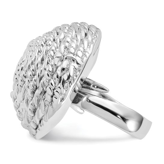 Sterling Silver and Rhodium Round Rope Circle Adjustable Ring