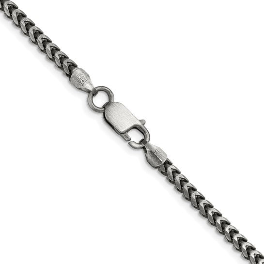Sterling Silver Antiqued Diamond-Cut Square Franco Chain