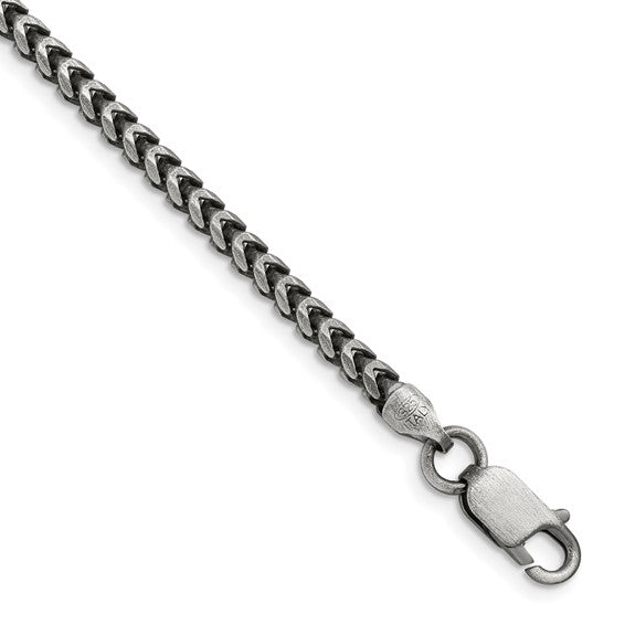 Sterling Silver Antiqued Diamond-Cut Square Franco Chain