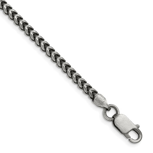 Sterling Silver Antiqued Diamond-Cut Square Franco Chain