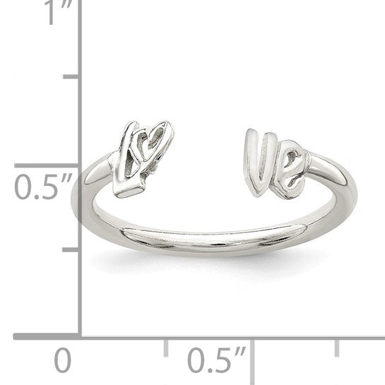 Sterling Silver Polished 'Love' Adjustable Ring