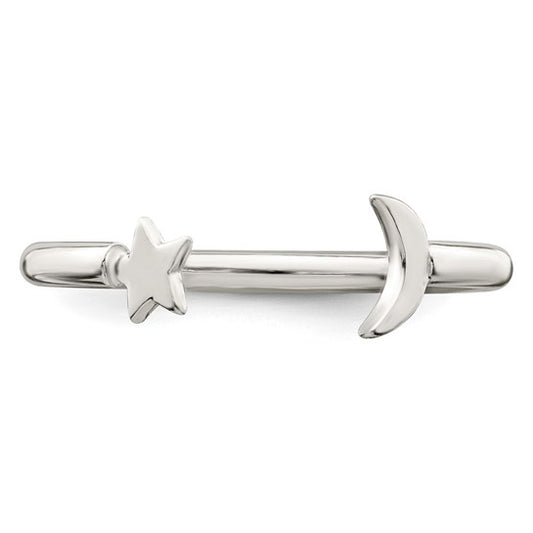 Sterling Silver Polished Half Moon and Star Adjustable Ring