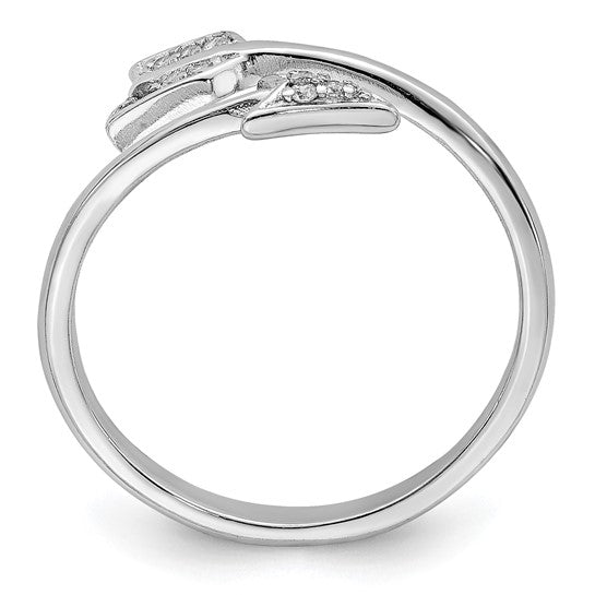 Sterling Silver Rhodium-plated Polished CZ Arrow Adjustable Ring