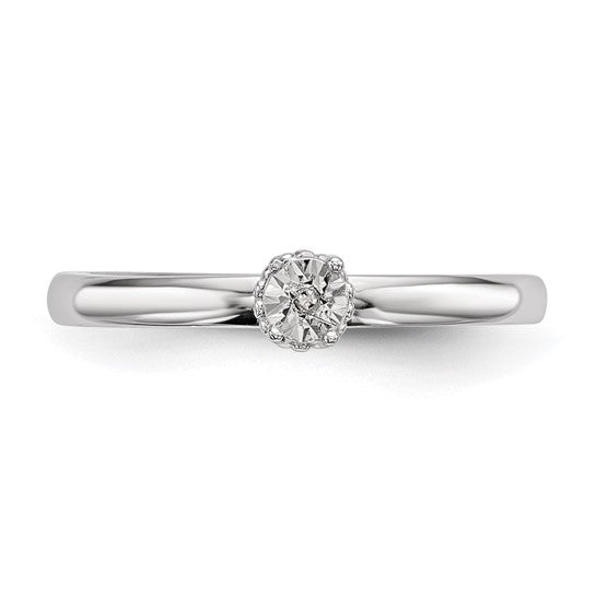 Sterling Silver Rhodium Plated Polished Diamond Ring
