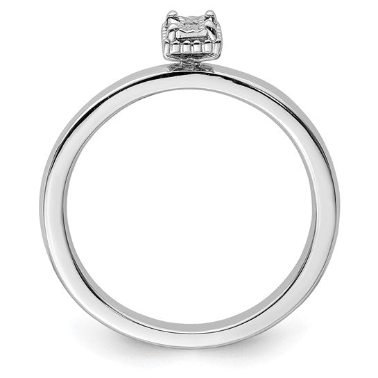 Sterling Silver Rhodium Plated Polished Diamond Heart Shape Ring