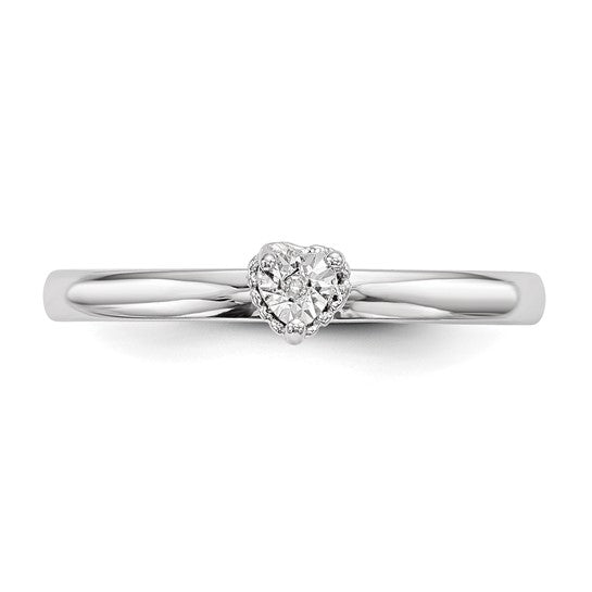 Sterling Silver Rhodium Plated Polished Diamond Heart Shape Ring