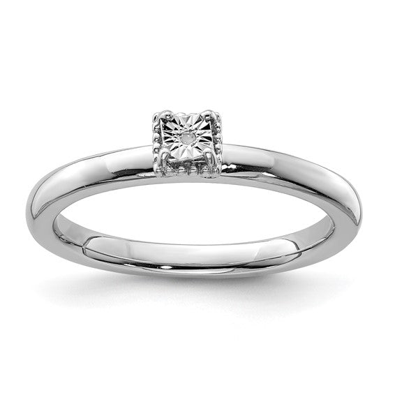 Sterling Silver Rhodium Plated Polished Diamond Heart Shape Ring