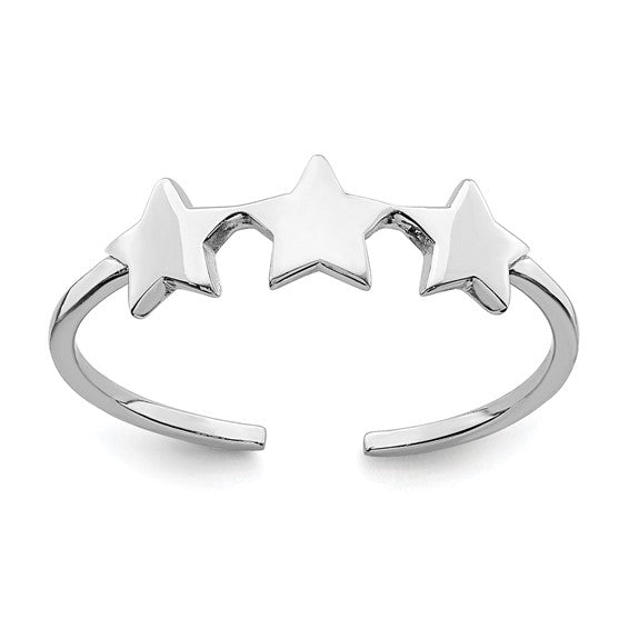 Sterling Silver Rhodium Plated Stars Adjustable Ring