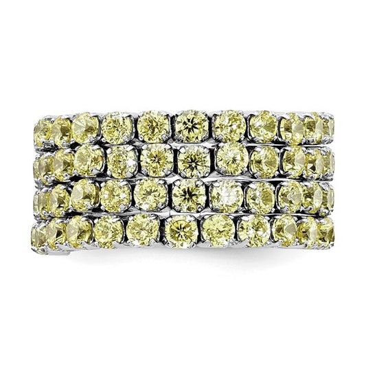 Sterling Silver Rhodium Plated November Yellow Triple CZ Adjustable Ring