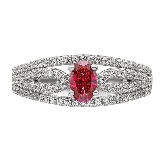 Sterling Silver Rhodium plated Red Crystal & CZ Ring