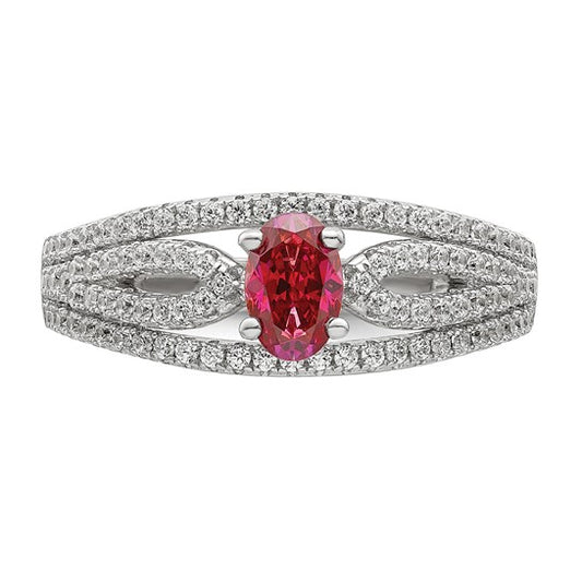 Sterling Silver Rhodium plated Red Crystal & CZ Ring
