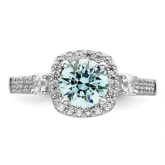 Sterling Silver Rhodium plated Carribean Green & White CZ Ring