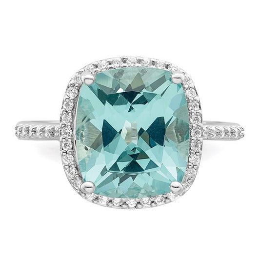 Sterling Silver Rhodium-plated Light Blue Crystal CZ Halo Ring