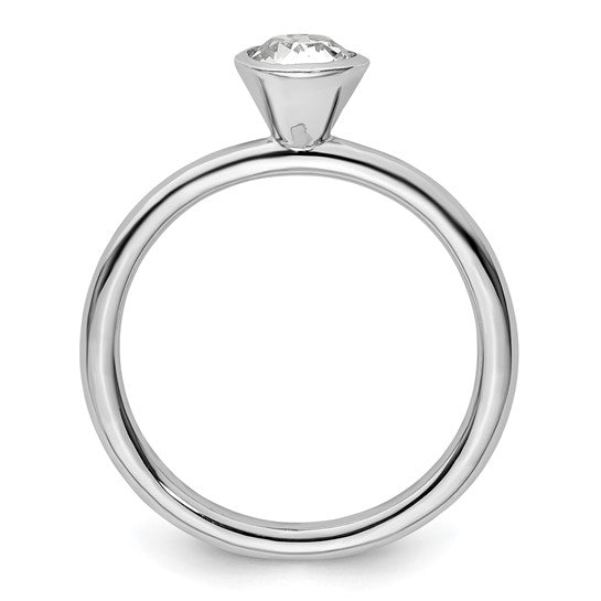Sterling Silver Stackable Expressions High 5mm April Crystal Ring