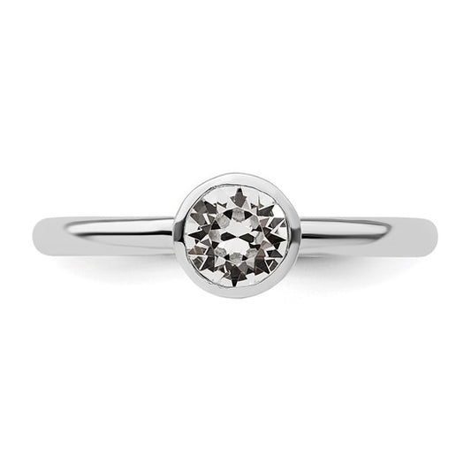 Sterling Silver Stackable Expressions High 5mm April Crystal Ring