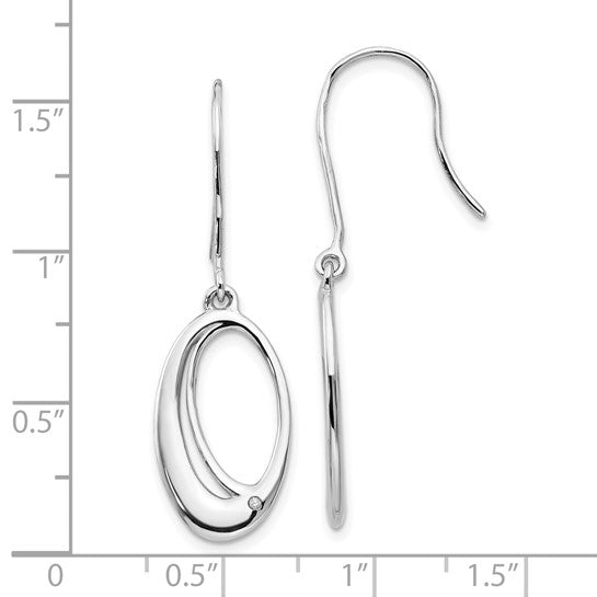 Sterling Silver Rhodium-plated Open Oval Diamond Shepherd Hook Dangle Earrings