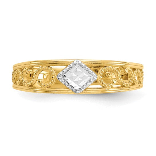 14k and White Rhodium Diamond-Cut Toe Ring