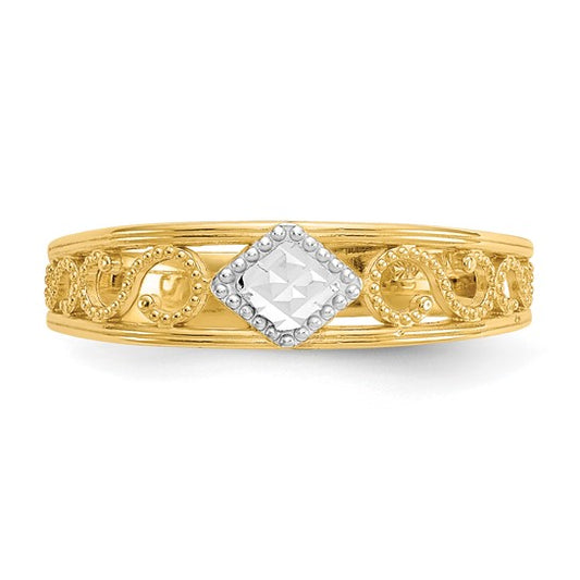 14k and White Rhodium Diamond-Cut Toe Ring