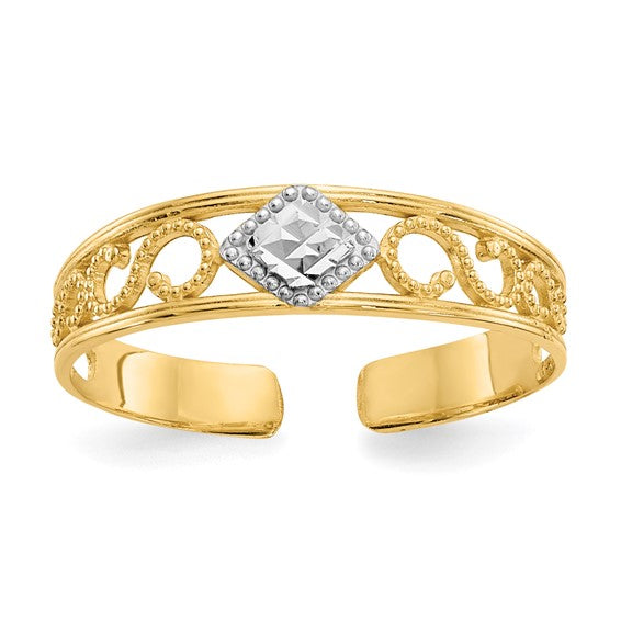 14k and White Rhodium Diamond-Cut Toe Ring