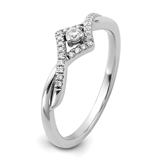 14k White Gold Complete Diamond CrissCross Promise Ring