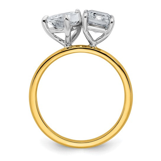 True Origin 14K Yellow Gold 2 7/8 carat Lab Grown Diamond VS+ F+ Complete Pear and Emerald Two Stone Ring