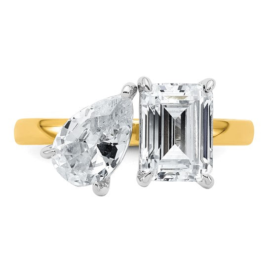True Origin 14K Yellow Gold 2 7/8 carat Lab Grown Diamond VS+ F+ Complete Pear and Emerald Two Stone Ring