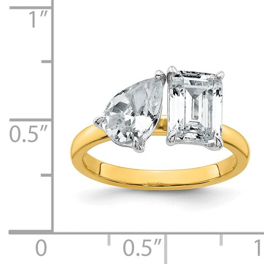 True Origin 14K Yellow Gold 2 7/8 carat Lab Grown Diamond VS+ F+ Complete Pear and Emerald Two Stone Ring