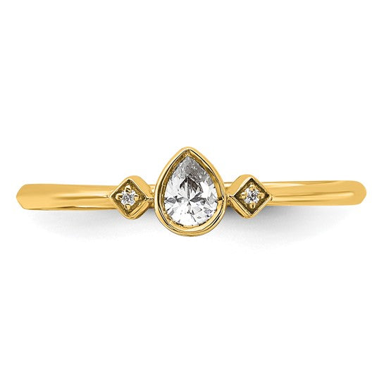 14k Petite 3-Stone 1/15 carat Pear Diamond Complete Promise/Engagement Ring