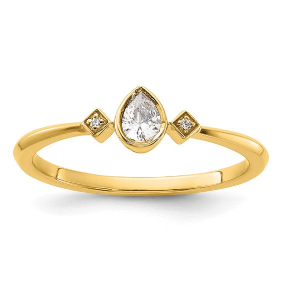 14k Petite 3-Stone 1/15 carat Pear Diamond Complete Promise/Engagement Ring