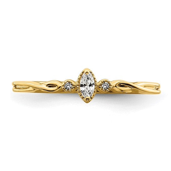 14k Beaded Edge Petite 3-Stone 1/15 carat Marquise Diamond Complete Promise/Engagement Ring