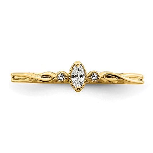 14k Beaded Edge Petite 3-Stone 1/15 carat Marquise Diamond Complete Promise/Engagement Ring