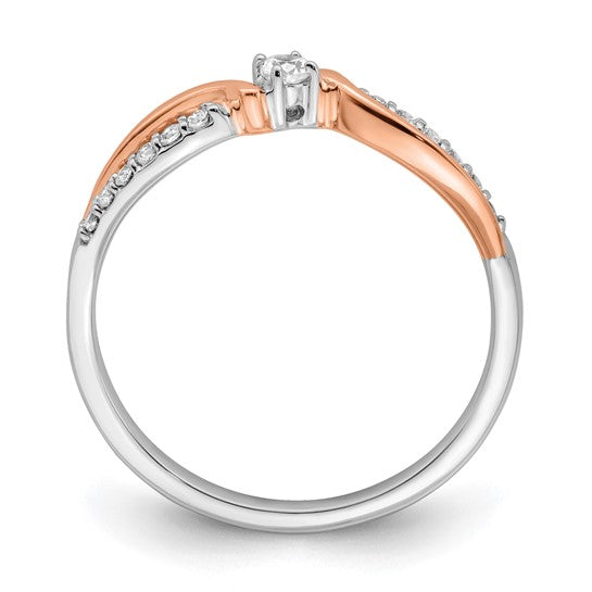 14k Two-tone White and Rose Polished Fancy 1/6 carat Diamond Twist Ring
