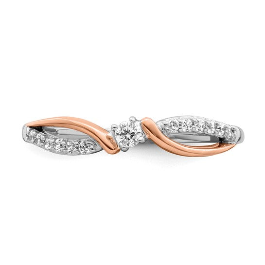 14k Two-tone White and Rose Polished Fancy 1/6 carat Diamond Twist Ring