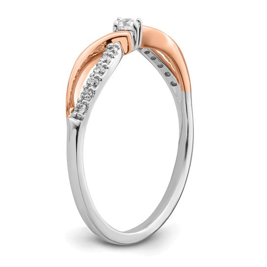 14k Two-tone White and Rose Polished Fancy 1/6 carat Diamond Twist Ring