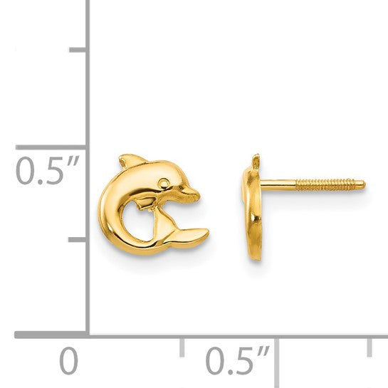 14k Madi K Dolphin Childrens Screwback Post Earrings