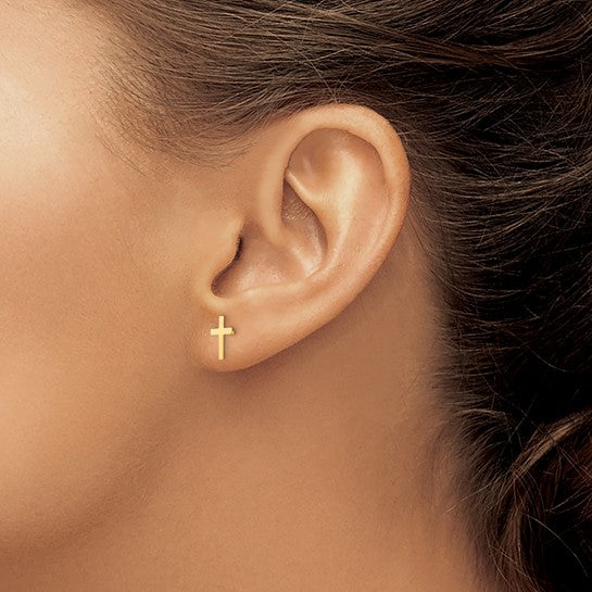 14k Madi K Cross Childrens Silicone Comfort Screwback Post Earrings