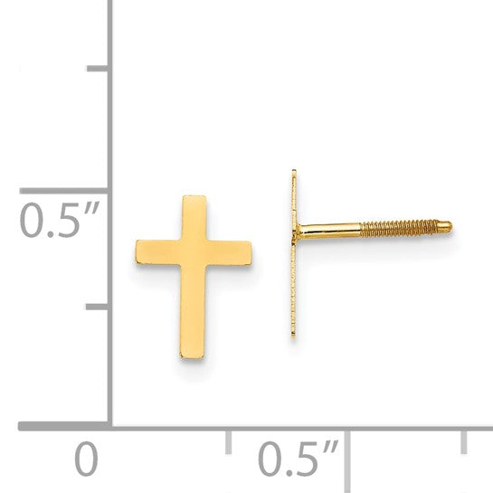 14k Madi K Cross Childrens Silicone Comfort Screwback Post Earrings