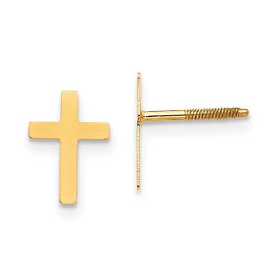14k Madi K Cross Childrens Silicone Comfort Screwback Post Earrings