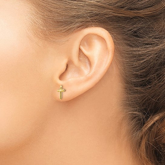 14k Madi K Cross Childrens Silicone Comfort Screwback Post Earrings