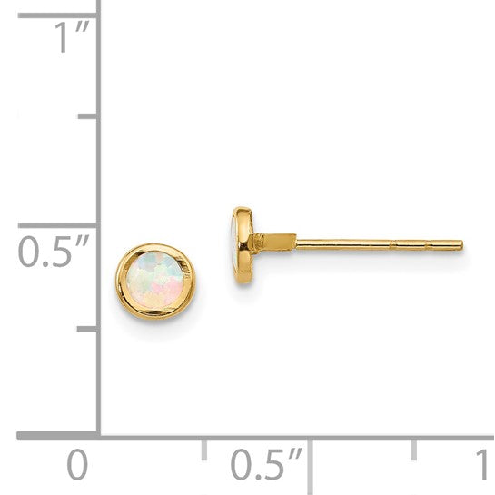 14K Madi K Polished 4mm Round Lab Created Opal Bezel Post Earrings